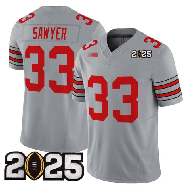 O.State Buckeyes #33 Jack Sawyer Grey 2025 CFP Final Patch F.U.S.E. Vapor Limited Stitched Football American College Jerseys