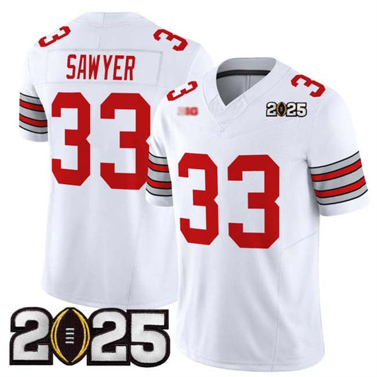 O.State Buckeyes #33 Jack Sawyer White 2025 CFP Final Patch F.U.S.E. Vapor Limited Stitched Football American College Jerseys