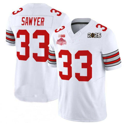 O.State Buckeyes #33 Jack Sawyer White 2025 CFP Final With National Champions Patch F.U.S.E. Vapor Limited Stitched Football American College Jerseys