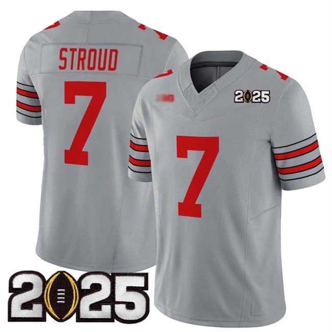 O.State Buckeyes #7 C.J. Stroud Grey 2025 CFP Final Patch F.U.S.E. Vapor Limited Stitched Football American College Jerseys