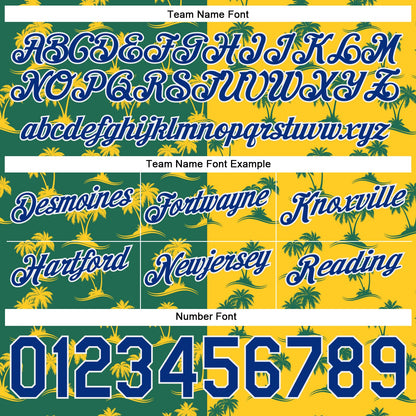 Custom Kelly Green Royal-Gold 3D Pattern Design Palm Trees Authentic Basketball Shorts