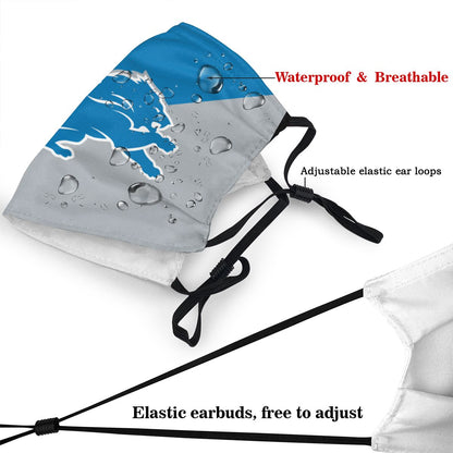 Custom Football Personalized Detroit Lions Dust Face Mask With Filters PM 2.5