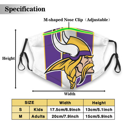 Custom Football Personalized MN. Viking 01- White Dust Face Mask With Filters PM 2.5