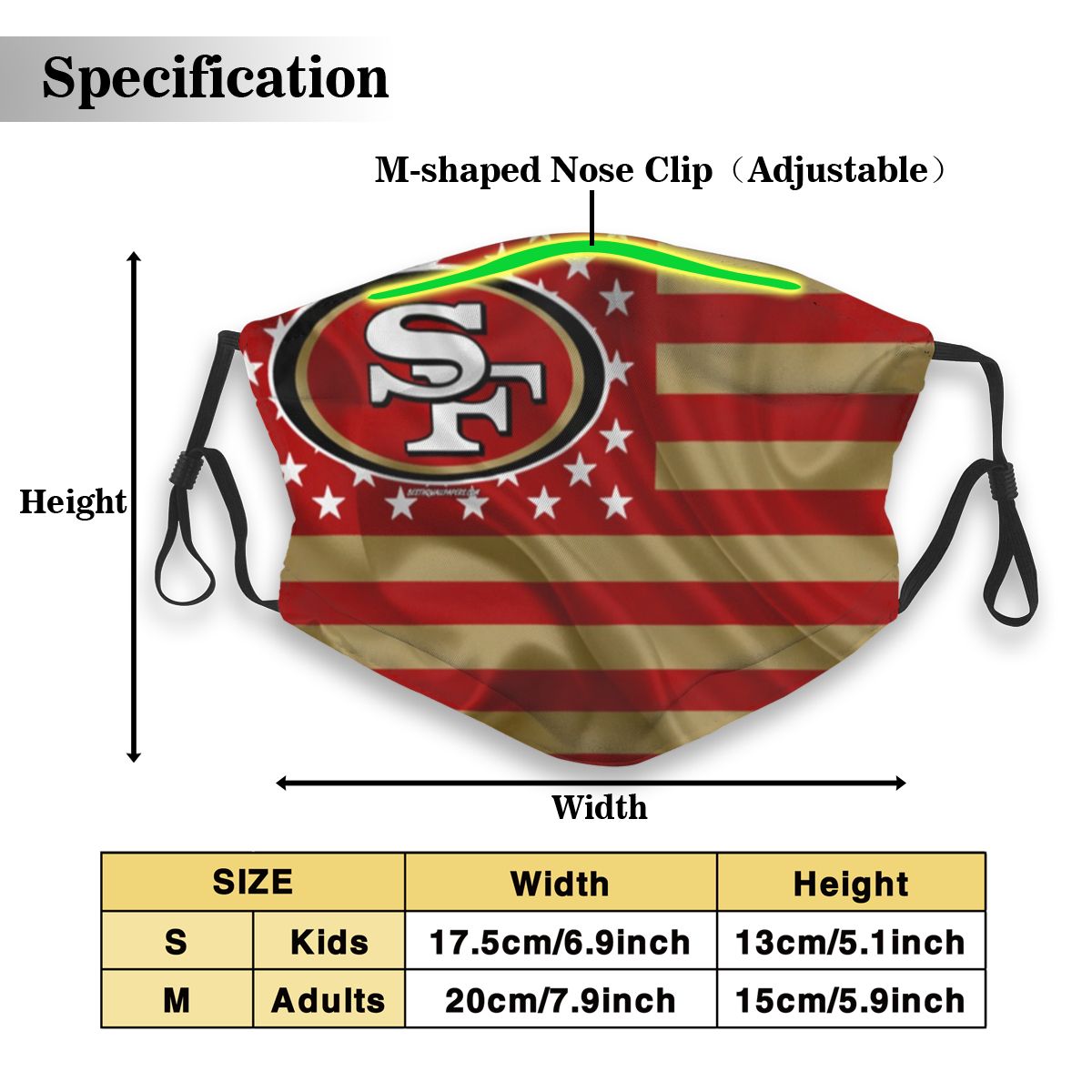 Print Football Personalized San Francisco 49ers Dust Masks Kids Mask