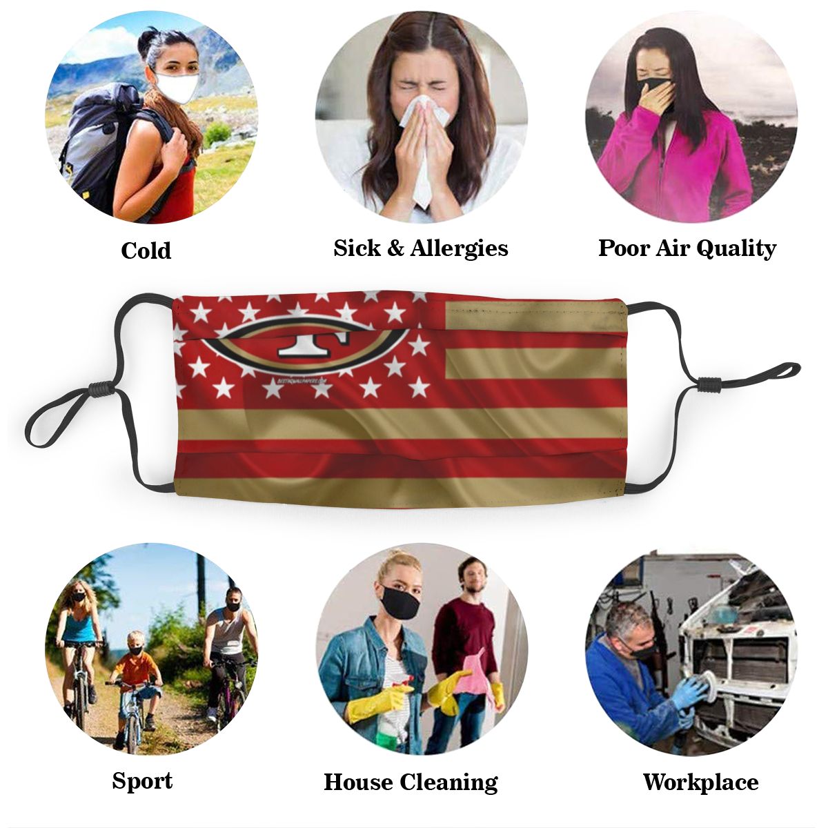 Print Football Personalized San Francisco 49ers Dust Masks Kids Mask