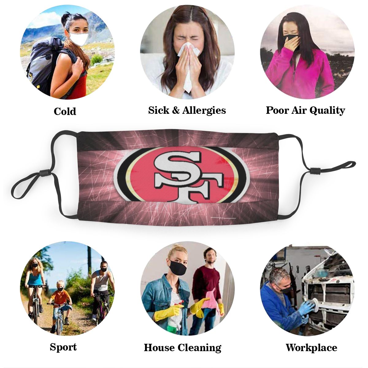 Print Design Football Personalized San Francisco 49ers Dust Mask With PM 2.5 Filter