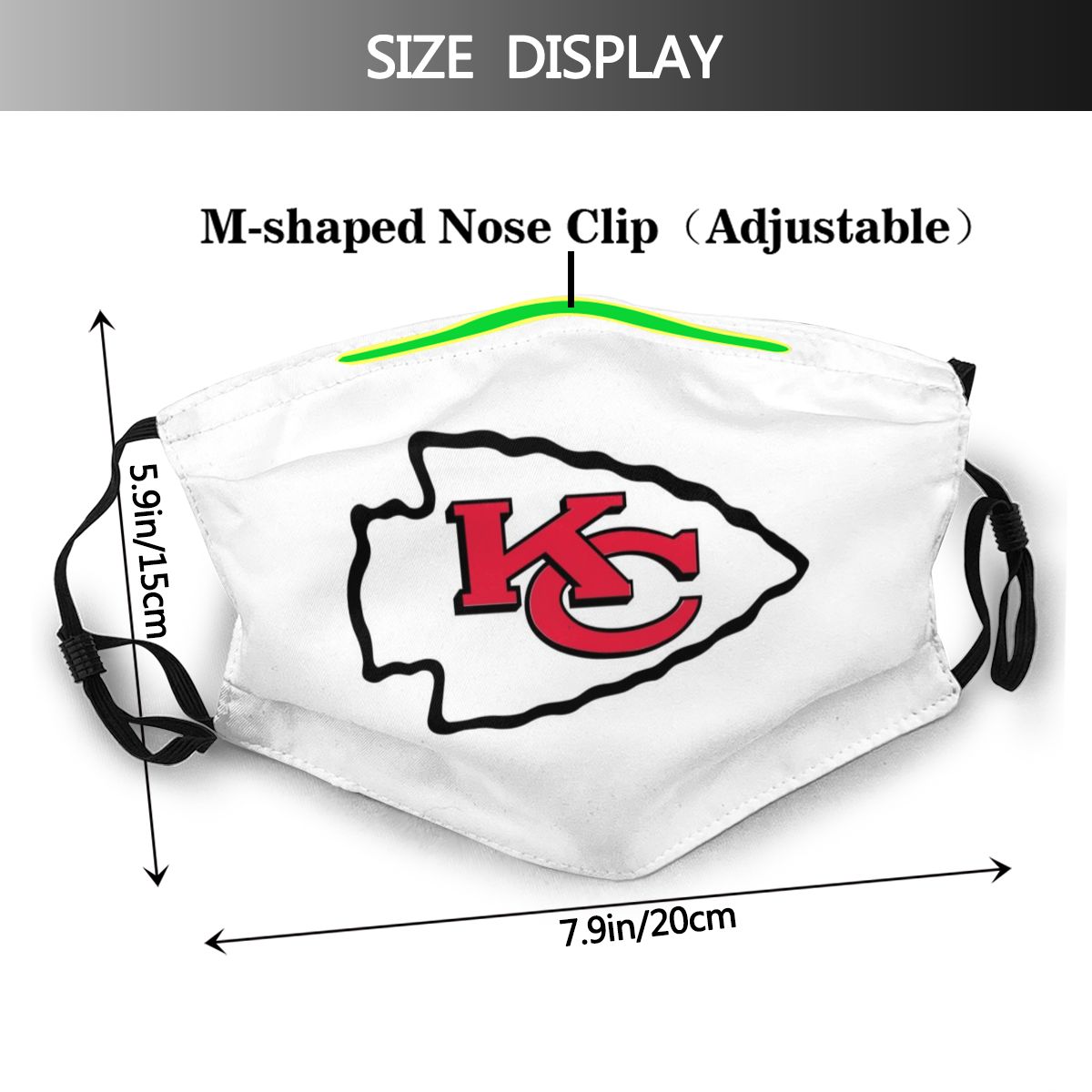 Print White Football Personalized Kansas City Chiefs Adult Dust Mask With Filters PM 2.5