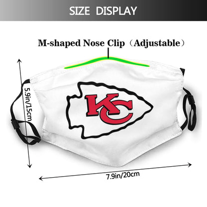Print White Football Personalized Kansas City Chiefs Adult Dust Mask With Filters PM 2.5
