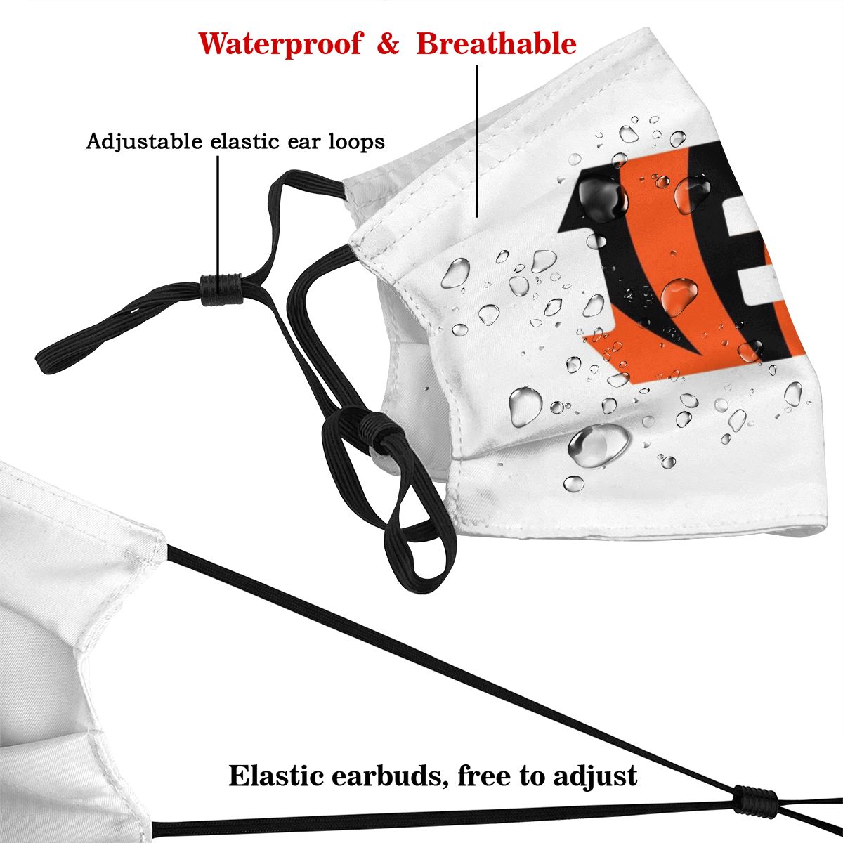 White Print Football Personalized Cincinnati Bengals Adult Dust Mask With PM 2.5 Filters