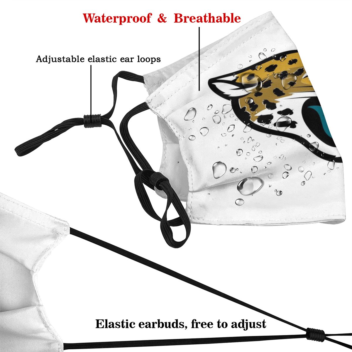 Print Football Personalized White Dust Jacksonville Jaguars Face Mask With Filters PM 2.5