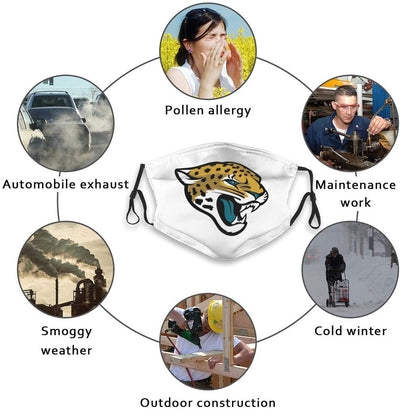 Print Football Personalized White Dust Jacksonville Jaguars Face Mask With Filters PM 2.5
