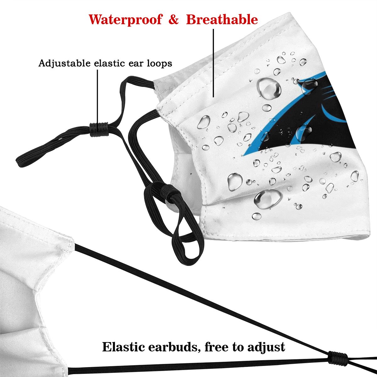 Print Football Personalized White Carolina Panthers Adult Dust Mask With Filters PM 2.5