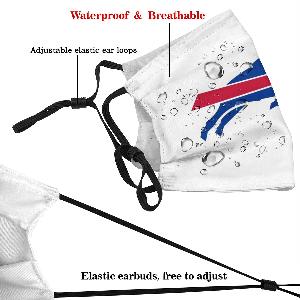 Print Football Personalized White Buffalo Bills Adult Dust Mask With Filters PM 2.5