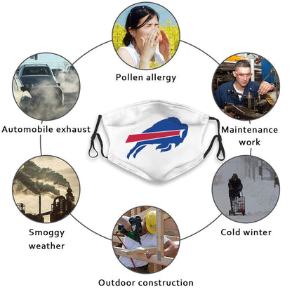 Print Football Personalized White Buffalo Bills Adult Dust Mask With Filters PM 2.5