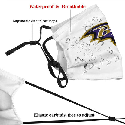 Print Football Personalized White Baltimore Ravens Adult Dust Mask With Filters PM 2.5