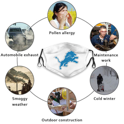 White Print Football Personalized Detroit Lions Adult Dust Mask With Filters PM 2.5