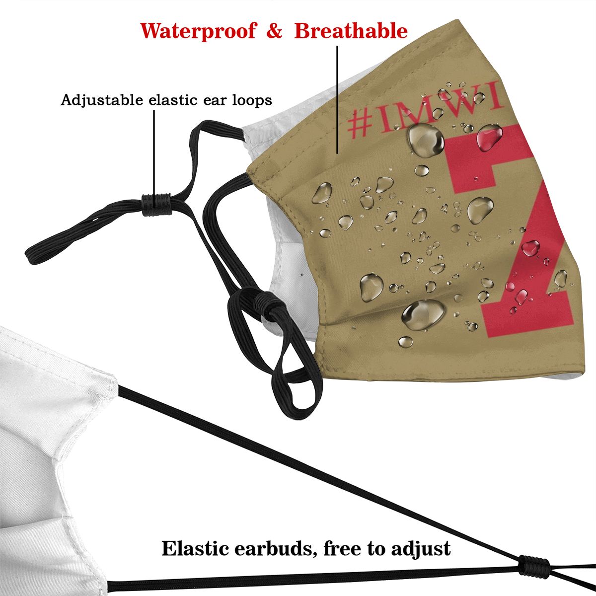 Football # IMWITHKAP Personalized #7 Colin Kaepernick Gold 49ers Face Mask With Filter