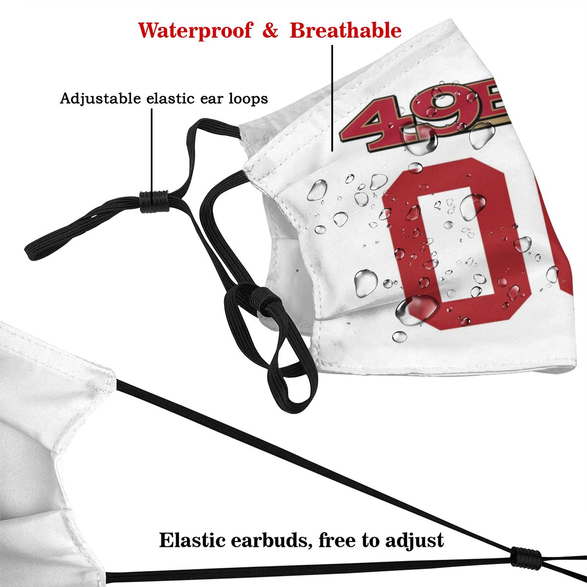 Personalized San Francisco 49ers Custom Any Number Face Mask White With Filter