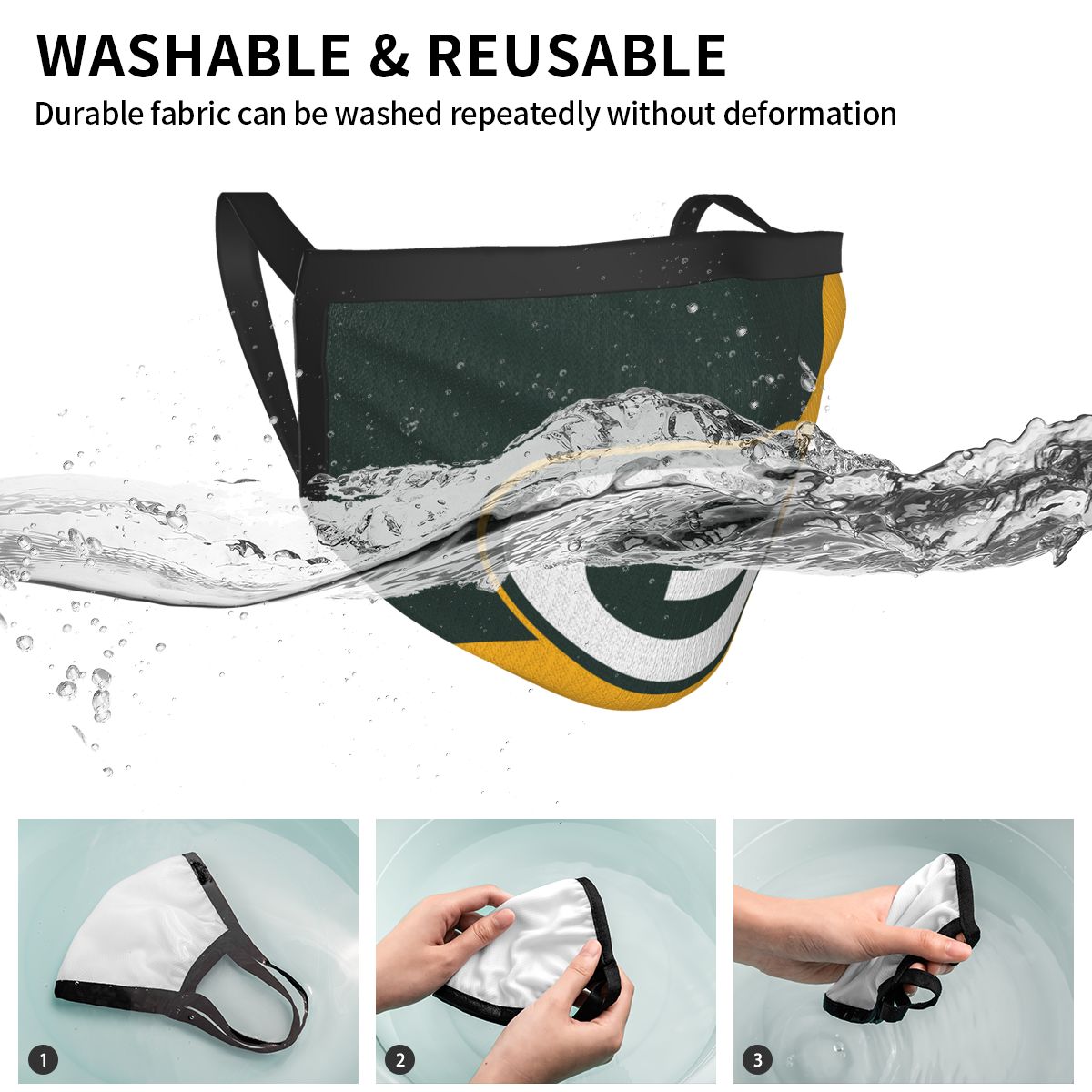 Custom Football Personalized Green Bay Packers Dust Face Mask With Filters PM 2.5