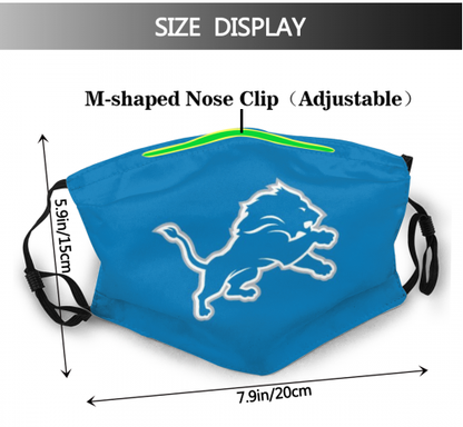 Print Football Personalized Detroit Lions Adult Dust Mask With Filters PM 2.5