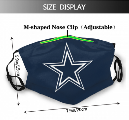 Print Football Personalized Dallas Cowboys Adult Dust Mask With Filters PM 2.5