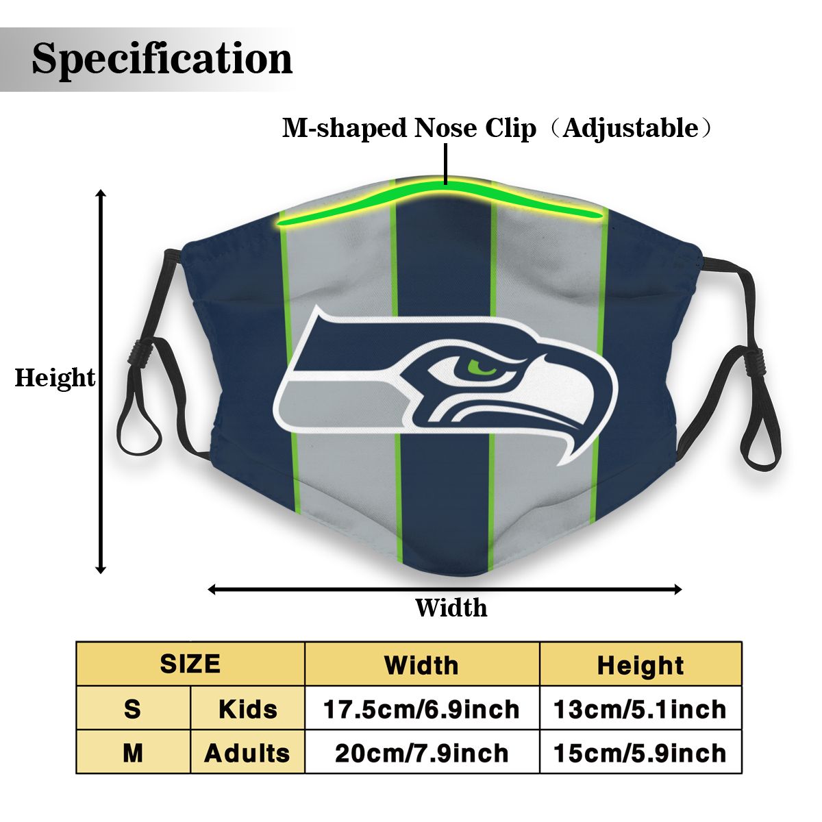 Custom Football Personalized S.Seahawk 01- Navy Dust Face Mask With Filters PM 2.5