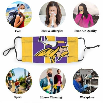 Custom Football Personalized MN. Viking 01- Yellow Dust Face Mask With Filters PM 2.5