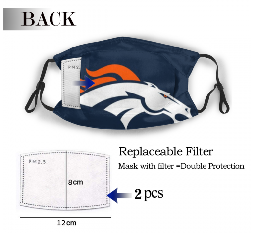 Print Football Personalized Denver Broncos Adult Dust Mask With Filters PM 2.5