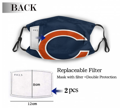 Print Football Personalized Chicago Bears Adult Dust Mask With Filters PM 2.5