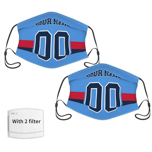 2-Pack Tennessee Titans Face Covering Football Team Decorative Adult Face Mask With Filters PM 2.5 Light Blue