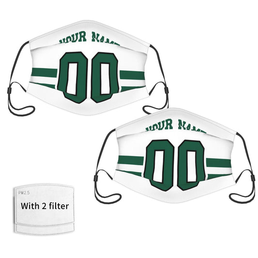 2-Pack New York Jets Face Covering Football Team Decorative Adult Face Mask With Filters PM 2.5 White