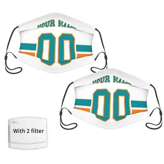 2-Pack Miami Dolphins Face Covering Football Team Decorative Adult Face Mask With Filters PM 2.5 White