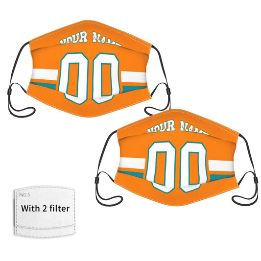2-Pack Miami Dolphins Face Covering Football Team Decorative Adult Face Mask With Filters PM 2.5 Orange