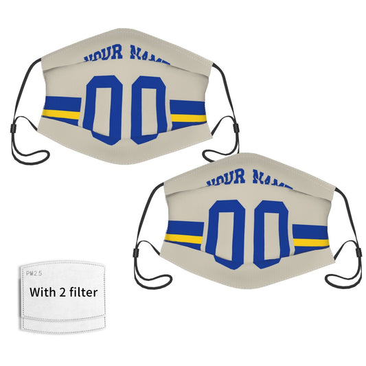 2-Pack Los Angeles Rams Face Covering Football Team Decorative Adult Face Mask With Filters PM 2.5 Cream