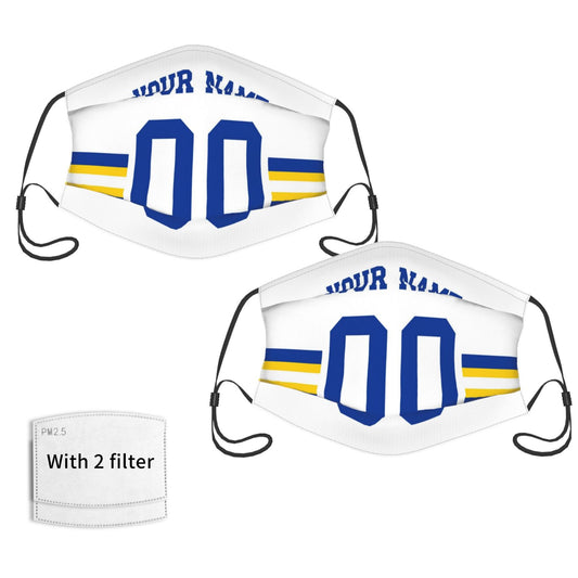 2-Pack Los Angeles Rams Face Covering Football Team Decorative Adult Face Mask With Filters PM 2.5 White