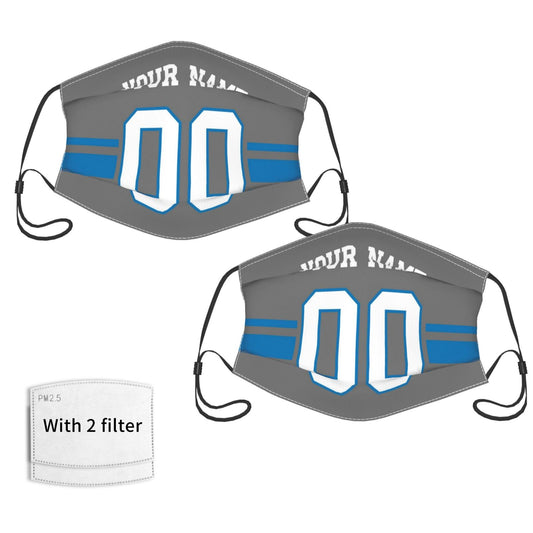 2-Pack Detroit Lions Face Covering Football Team Decorative Adult Face Mask With Filters PM 2.5 Gray