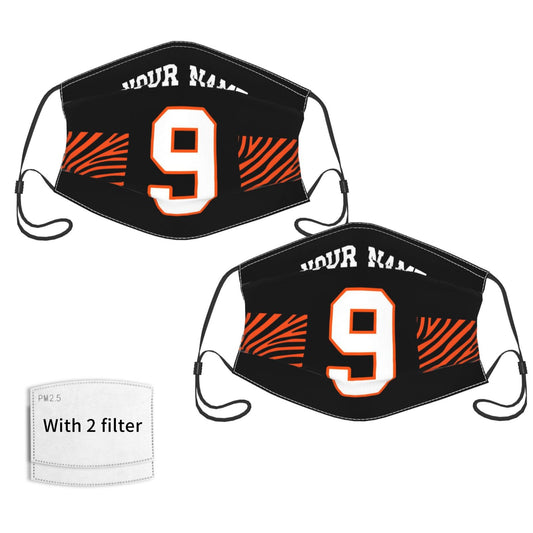 2-Pack Cincinnati Bengals Face Covering Football Team Decorative Adult Face Mask With Filters PM 2.5 Black