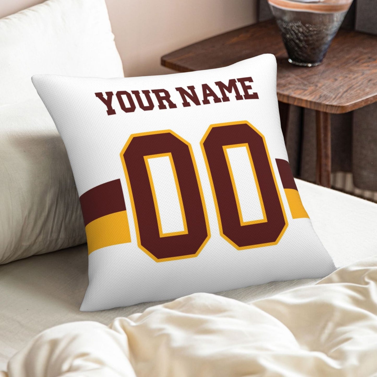 Custom White Washington Commanders Decorative Throw Pillow Case - Print Personalized Football Team Fans Name & Number Birthday Gift