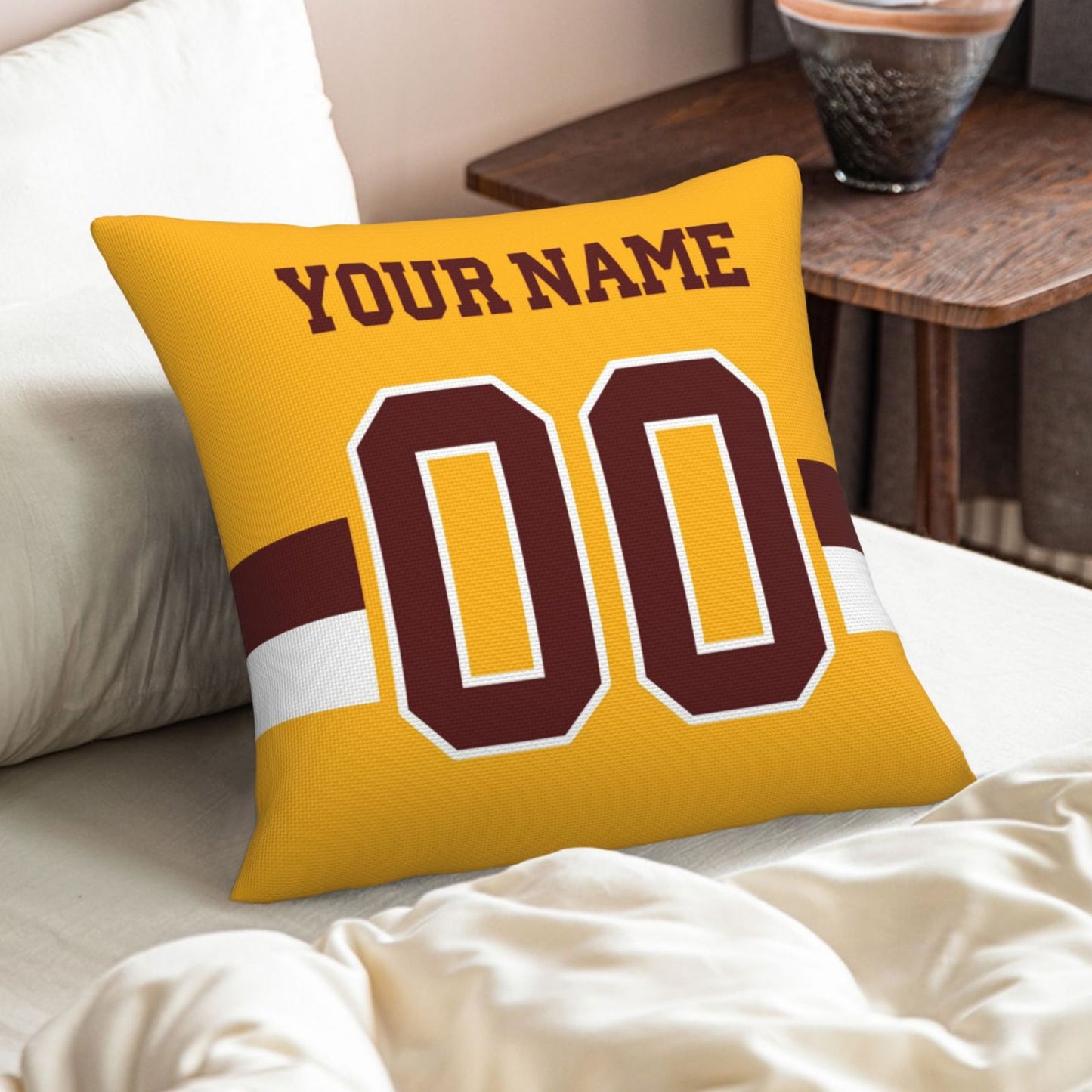 Custom Gold Washington Commanders Decorative Throw Pillow Case - Print Personalized Football Team Fans Name & Number Birthday Gift