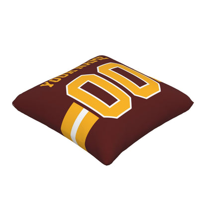 Custom Burgundy Gold Washington Commanders Decorative Throw Pillow Case - Print Personalized Football Team Fans Name & Number Birthday Gift