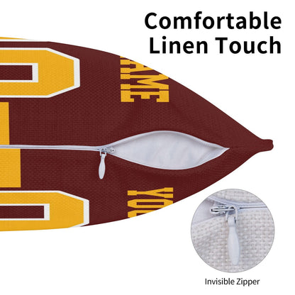 Custom Burgundy Gold Washington Commanders Decorative Throw Pillow Case - Print Personalized Football Team Fans Name & Number Birthday Gift