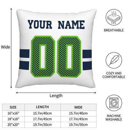 Custom White Seattle Seahawks Decorative Throw Pillow Case - Print Personalized Football Team Fans Name & Number Birthday Gift