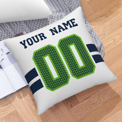 Custom White Seattle Seahawks Decorative Throw Pillow Case - Print Personalized Football Team Fans Name & Number Birthday Gift