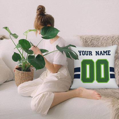 Custom White Seattle Seahawks Decorative Throw Pillow Case - Print Personalized Football Team Fans Name & Number Birthday Gift