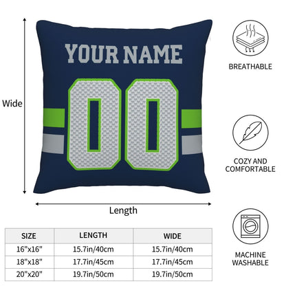 Custom Navy Seattle Seahawks Decorative Throw Pillow Case - Print Personalized Football Team Fans Name & Number Birthday Gift
