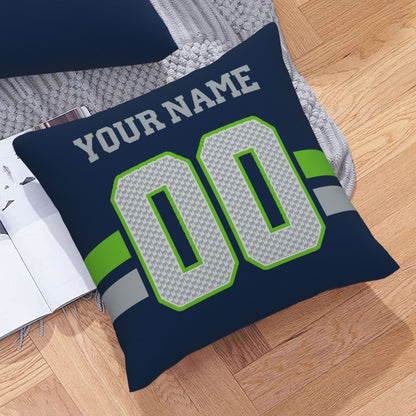 Custom Navy Seattle Seahawks Decorative Throw Pillow Case - Print Personalized Football Team Fans Name & Number Birthday Gift