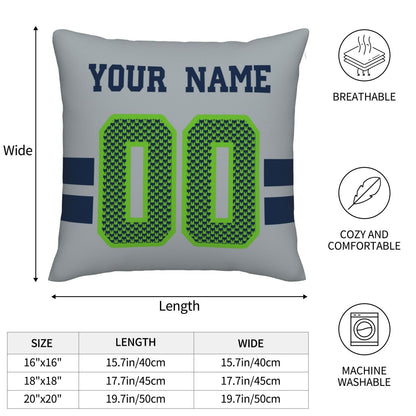Custom Gray Seattle Seahawks Decorative Throw Pillow Case - Print Personalized Football Team Fans Name & Number Birthday Gift