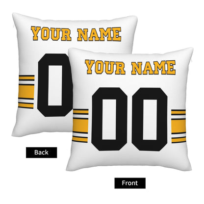 Custom White Pittsburgh Steelers Decorative Throw Pillow Case - Print Personalized Football Team Fans Name & Number Birthday Gift