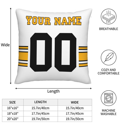 Custom White Pittsburgh Steelers Decorative Throw Pillow Case - Print Personalized Football Team Fans Name & Number Birthday Gift