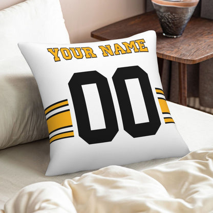 Custom White Pittsburgh Steelers Decorative Throw Pillow Case - Print Personalized Football Team Fans Name & Number Birthday Gift